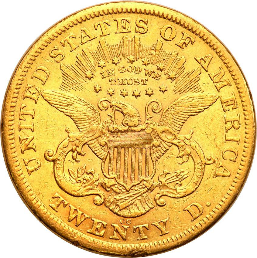 USA. 20 dolarów 1876 CC, Carson City NGC AU - RZADKIE